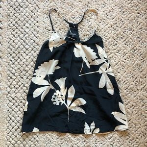 Lucky Brand Cute 100% Silk Black Floral TankTop XS